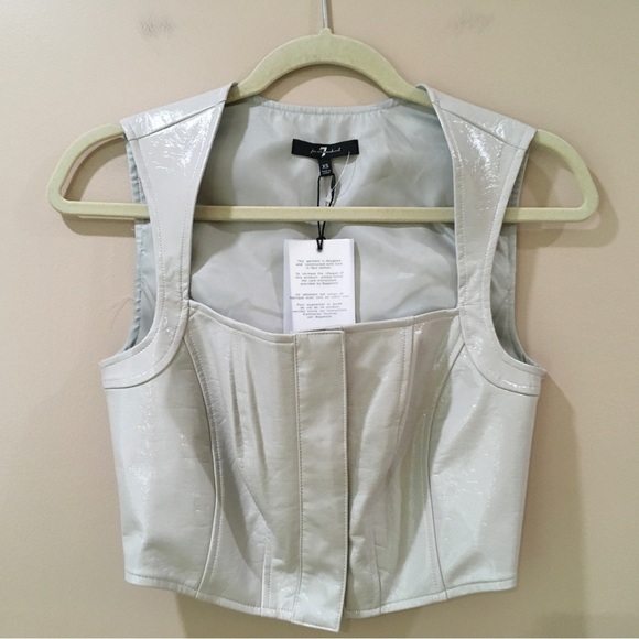 7 FOR ALL MANKIND 2 PCS Set VEGAN LEATHER PANTS TOP  Grey Size Xs-s New - Picture 2 of 12